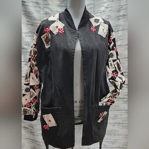 Men's Black Card Print Bomber Jacket